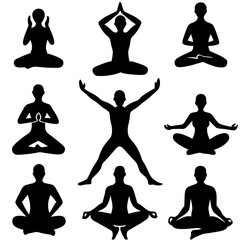 Silhouette of Yoga, Set of Yoga Person