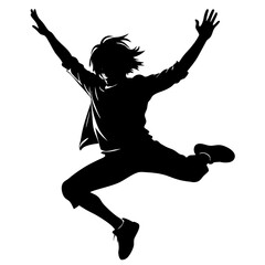 Jumping People Silhouettes, Vector on White Background