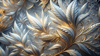Gold and Silver Leaf Pattern, Luxurious Botanical Design, Ornate Background