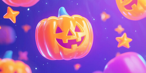 3D halloween background with a smiling pumpkin candy for children halloween background
