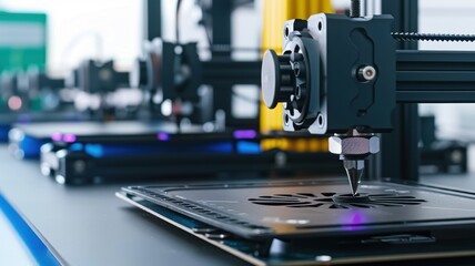 Fototapeta premium Close-up of a 3D printer in action, showcasing advanced technology and innovation in manufacturing and prototyping processes.