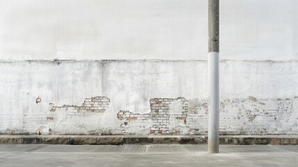 A white brick wall with a pole in the middle of it