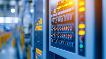 Close-up of a factory's electric control cabinet, capturing the essence of advanced industrial technology