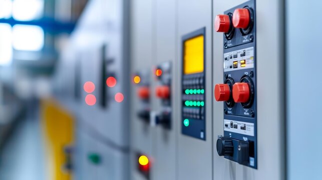 Close-up of a factory's electric control cabinet, capturing the essence of advanced industrial technology