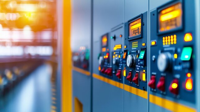 Close-up of a factory's electric control cabinet, capturing the essence of advanced industrial technology