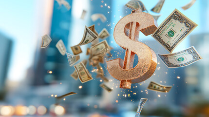 Golden Dollar Sign Raining Cash