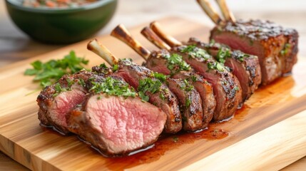 Juicy rack of lamb perfectly seared