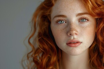 Naklejka premium A Beautiful red haired girls portrait. Natural hairstyle. Healthy Hair. Close up. Studio shot