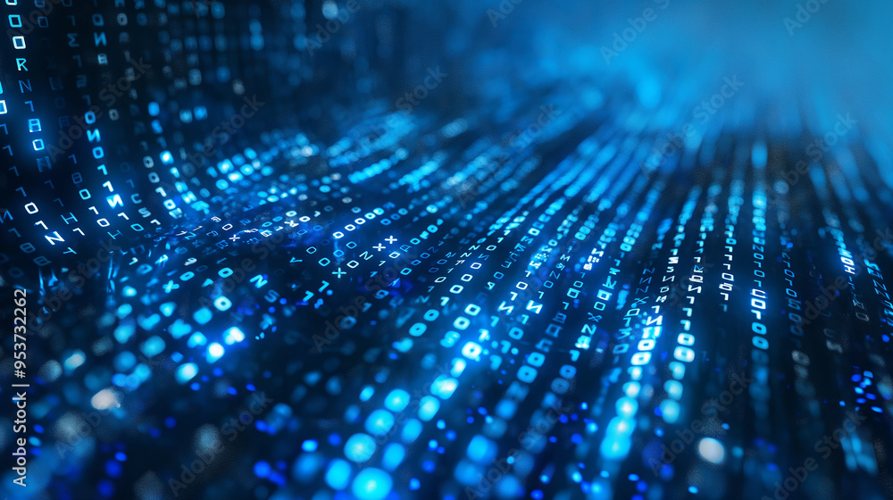 Poster Digital binary code matrix background ,data flow,data lake,big data concept.