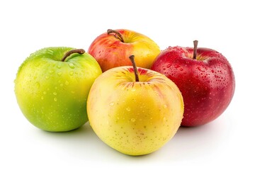 Yellow  green and red apples isolated on white with clipping path
