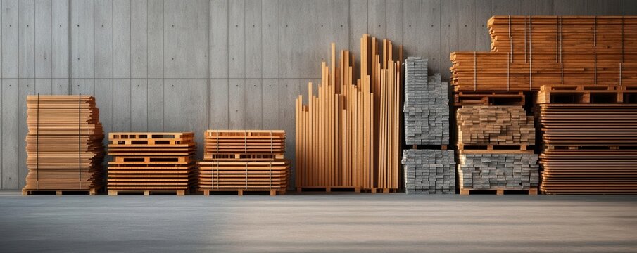 Piles of unused construction materials, economic downturn, surplus stock
