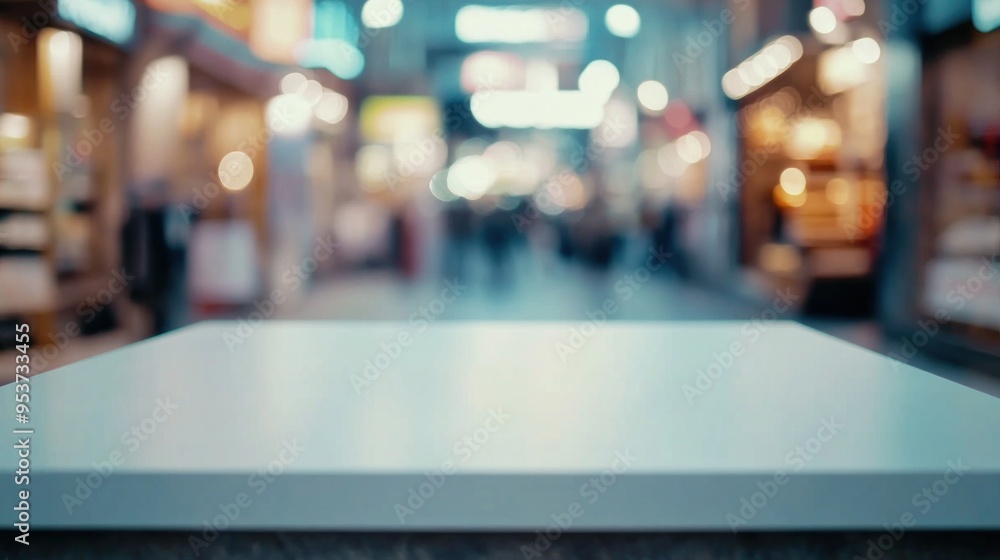 Poster Empty Table In A Blurred Shopping Mall