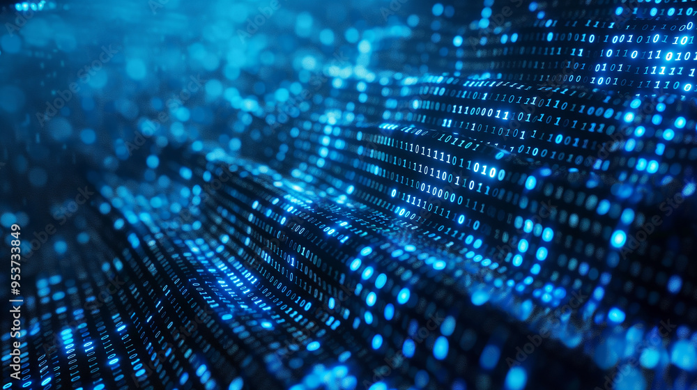 Poster Digital binary code matrix background ,data flow,data lake,big data concept.