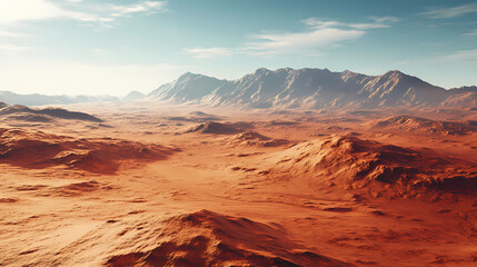 Fototapeta premium Martian landscape in futuristic sci-fi concept. 3d rendering of alien planet 's desert terrain. Desert. Illustration