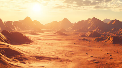 Fototapeta premium Martian landscape in futuristic sci-fi concept. 3d rendering of alien planet 's desert terrain. Desert. Illustration