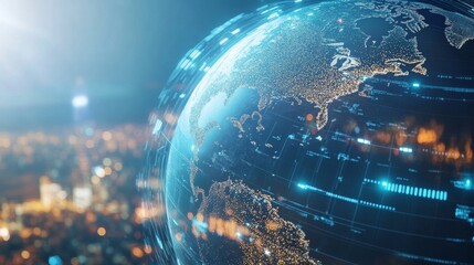Close-up of a digital globe with economic policy impacts rippling across continents