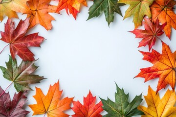 Autumn Maple Leaves Flat Lay White Background created with Generative AI