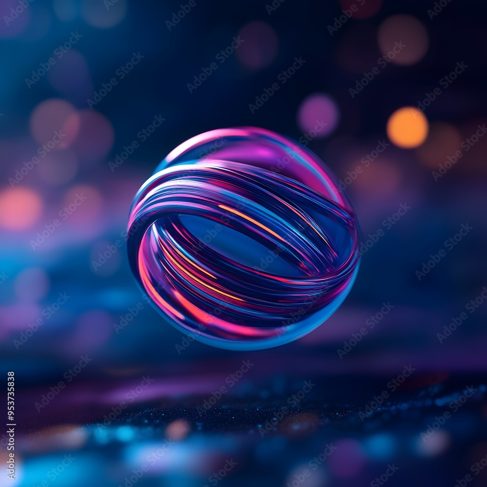 Poster captivating abstract orb with intricate interlocking lines in dark void sci fi inspired 3d rendering
