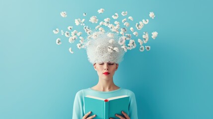 A woman holding a self help book, finding resources and support for her mental health.