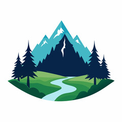 Set of Mountains, Mountain Vector on White Background, Illustration of a Mountain Landscape with Trees