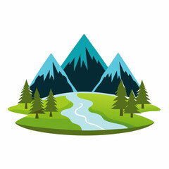 Set of Mountains, Mountain Vector on White Background, Illustration of a Mountain Landscape with Trees