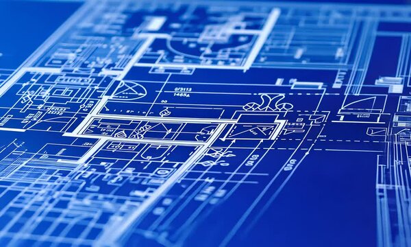 An architectural blueprint with intricate design details and technical notations, indicative of the planning phase