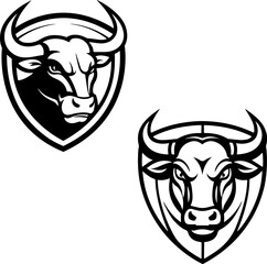 Bull head in engraving style. Design element for logo, label, emblem, sign, poster. Vector image
