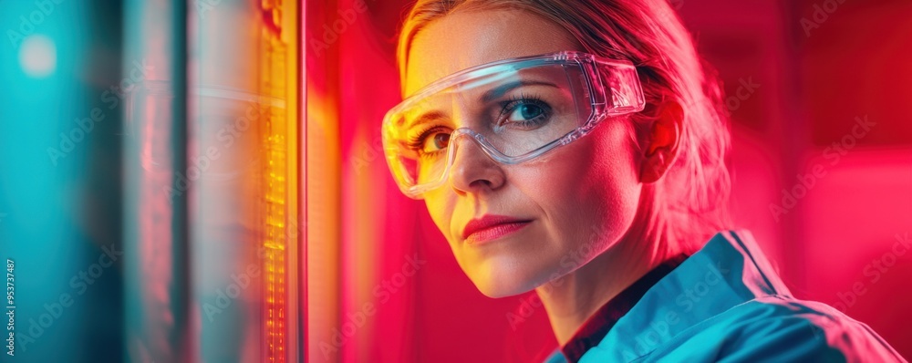 Aufkleber innovative scientist using 3d bioprinter in bioengineering lab