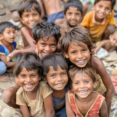 Obraz premium indian rural children group standing together