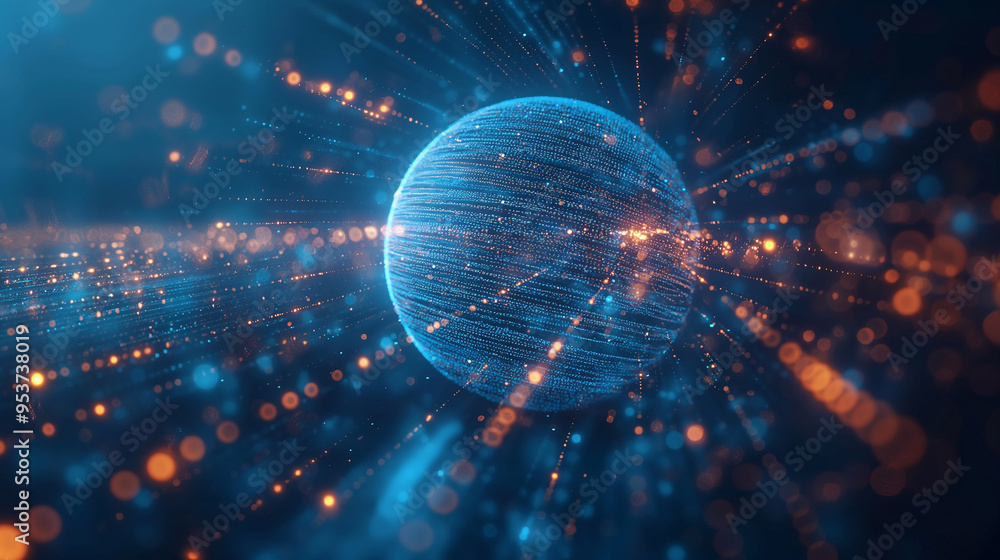 Poster 3d ,world map on blue background, big data visualization and networking concept.