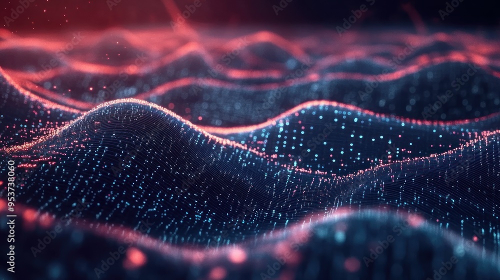 Poster Abstract Wavy Pattern with Glowing Lights and a Mesh-Like Structure