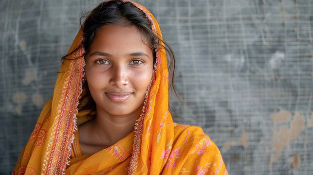 young indian rural woman wearing sari