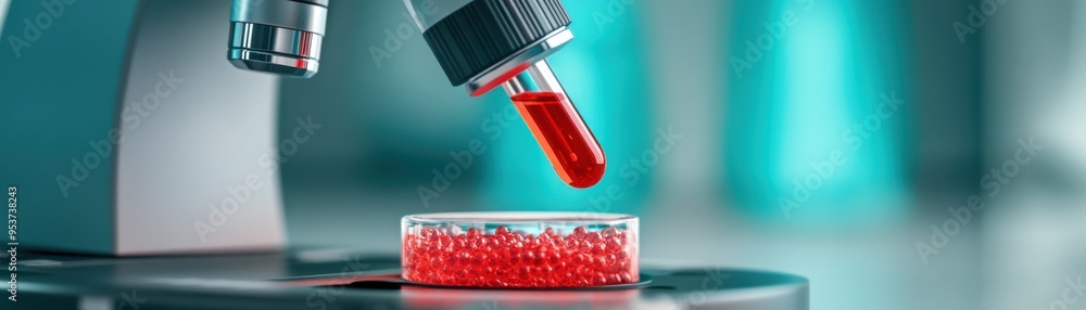 Poster advanced biotechnology laboratory setup with biochips and dna analyzers for bioengineering research