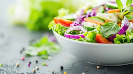 A salad plated with a vinaigrette dressing, showcasing its visual appeal and healthy appeal.