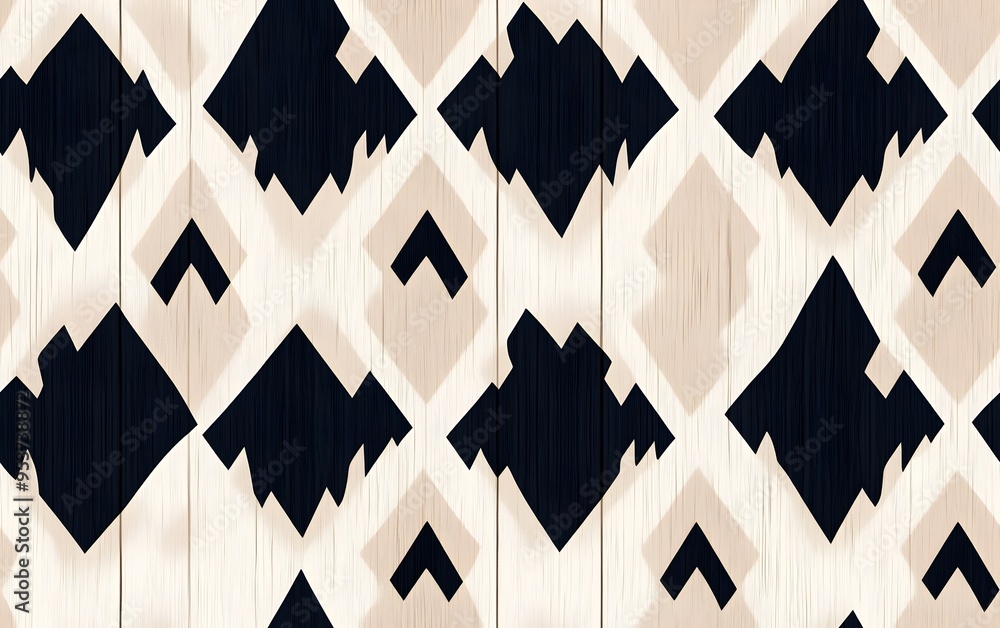 Poster elegant symmetrical ikat pattern in black and beige seamless repeating texture