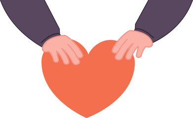 Charity icon. Heart in human hands color symbol