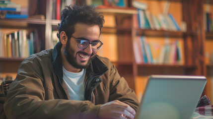 Obraz premium young indian college student working on laptop
