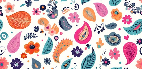 Vibrant Paisley Pattern with Intertwining Graceful Curves in Pastel Tones