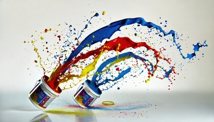 Explosive Splash of Colorful Paint from Bucket in Dynamic Art Scene
