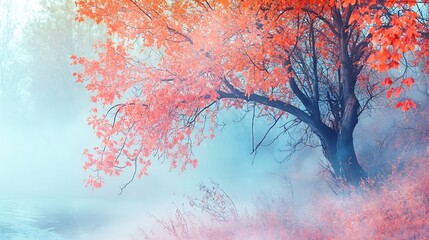 Autumnal Tree in a Misty Landscape