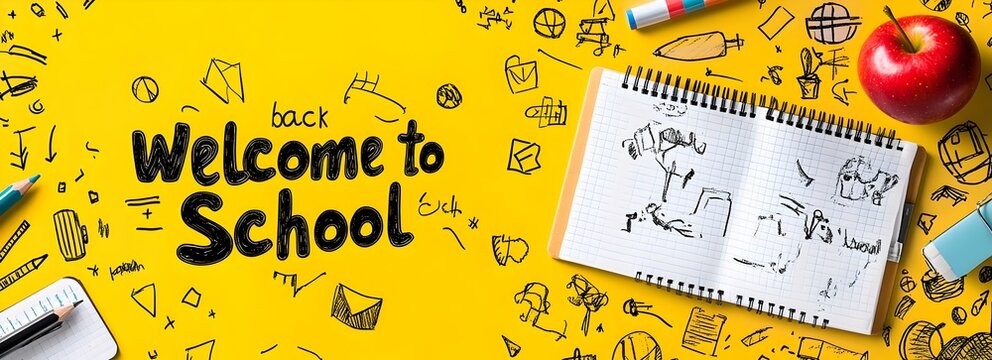 Vibrant Back to School with Whimsical Supplies and Symbols