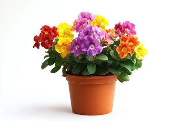 Colorful Flowers Blooming in a Terracotta Pot