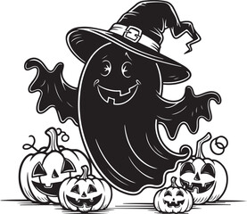Halloween ghost and pumpkin Illustration vector .