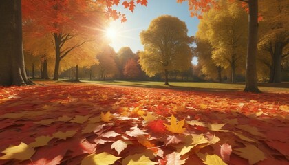 Golden Autumn Maple Leaves and Falling Sunlight