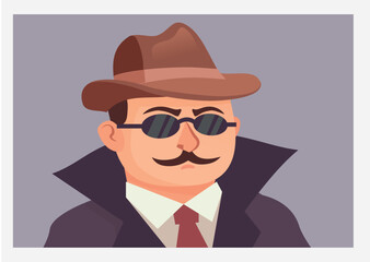 Private detective portrait. Cartoon inspector photo picture