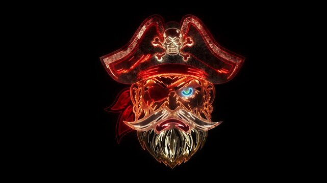 Pirate Head Animated Neon Logo - Loop - Overlay Graphic Element