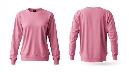Blank pink long sleeve t-shirt mockup on white background