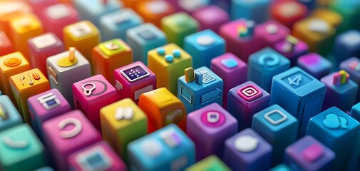 Vibrant and Engaging Display of Colorful Social Media Icons in a Contemporary Grid Layout