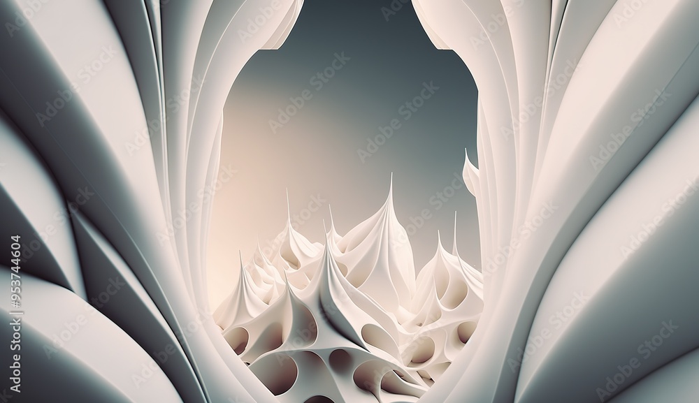 Poster abstract waves of white fabric create dynamic textures under soft light
