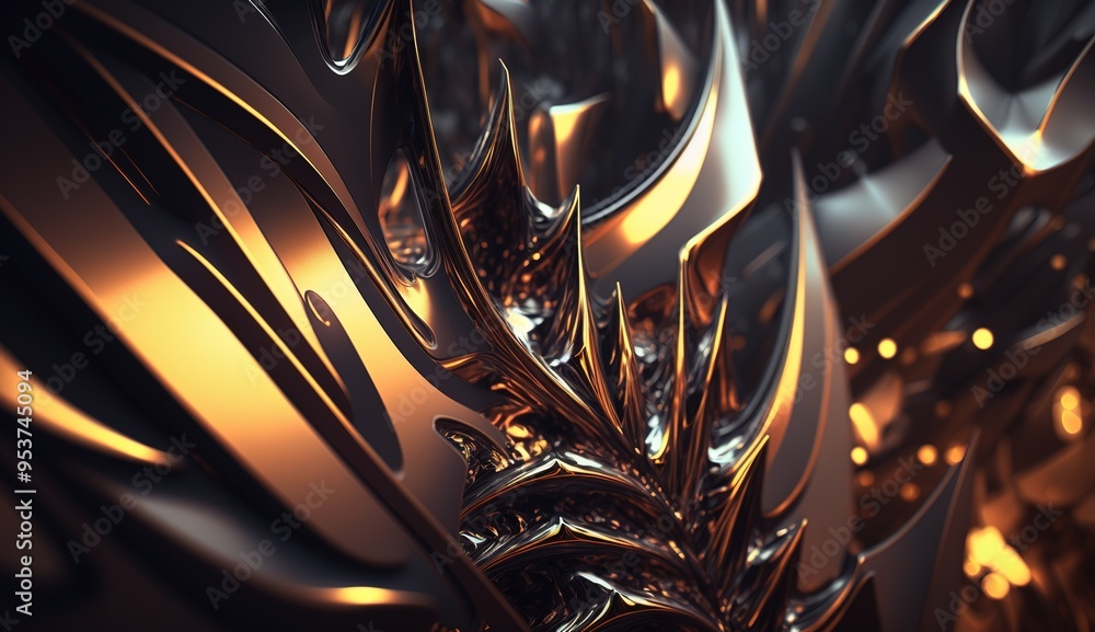 Poster abstract close-up of a futuristic textured surface featuring intricate patterns and metallic element